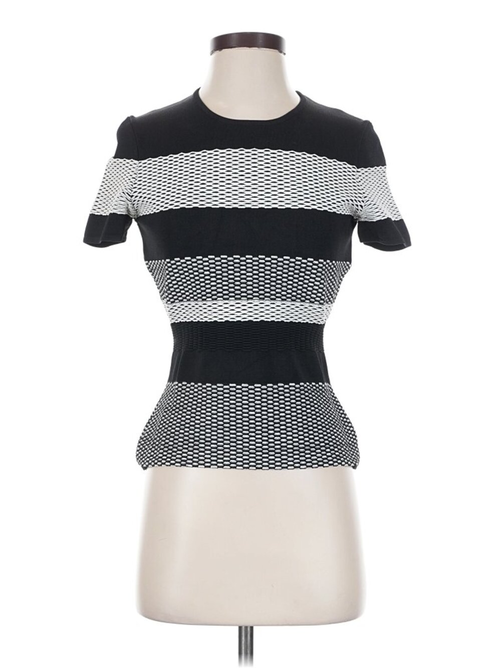 Alexander Wang Black White Fishnet Stripe Knit Peplum Top S - Picture 2 of 6